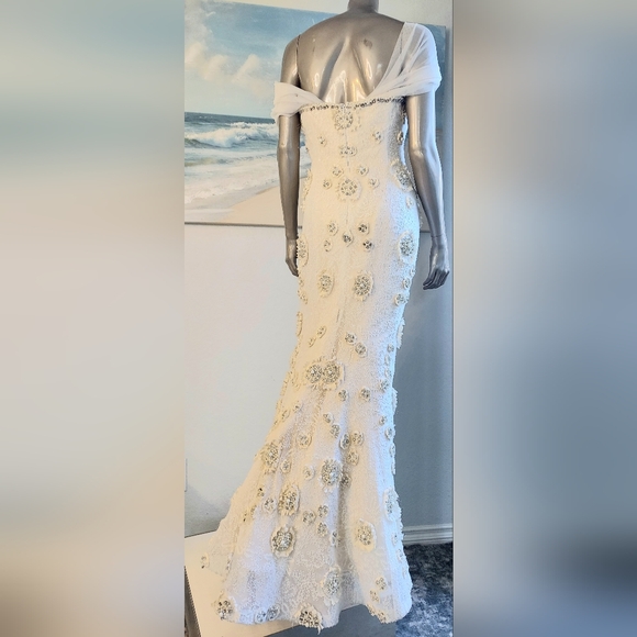 $9,000 OSCAR DE LA RENTA IVORY SILK CRYSTAL BEAD PEARL RUNWAY GOWN US M - Picture 13 of 16